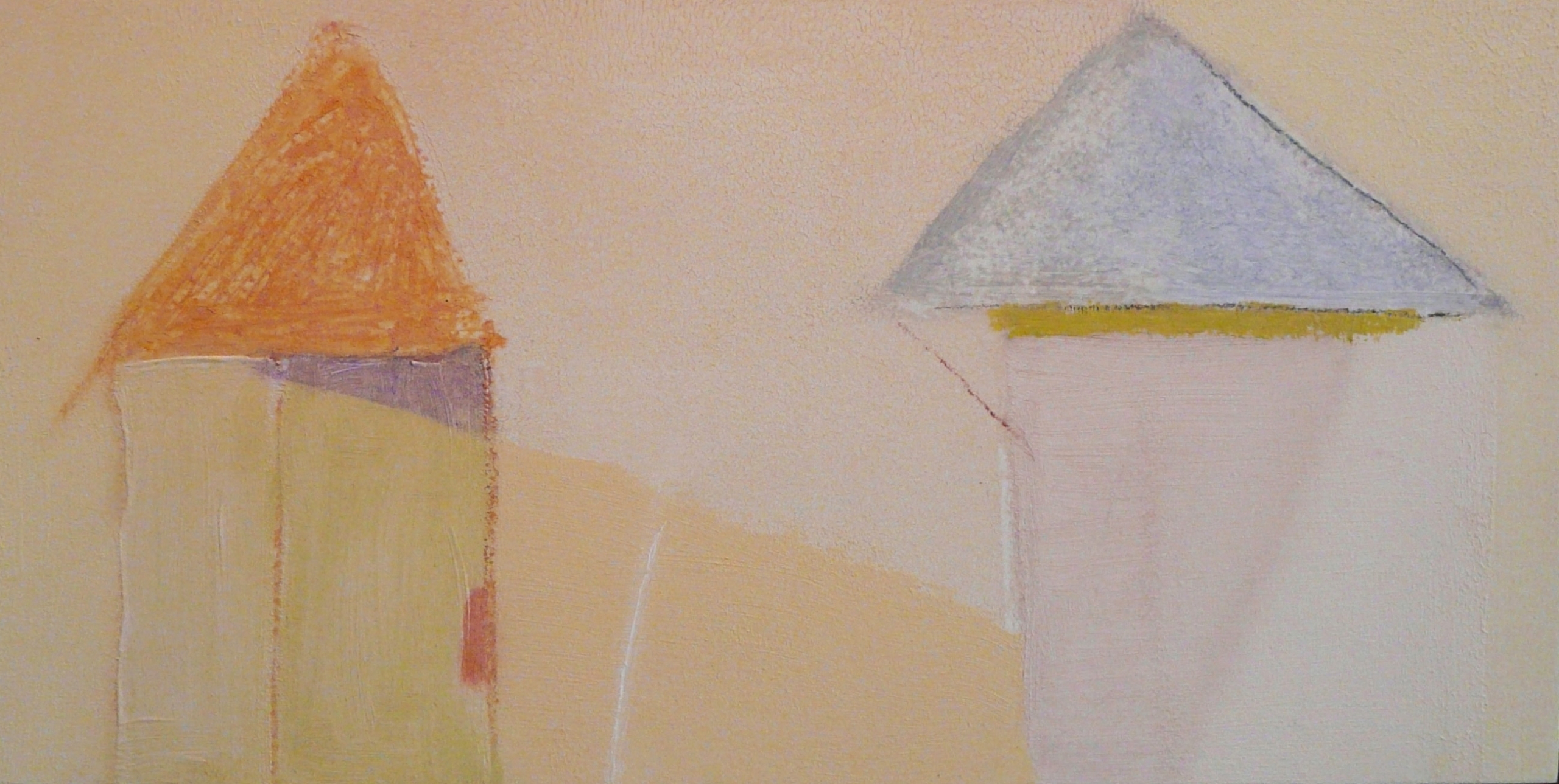 Two Buildings with Yellow Sky.Oil.OilPastel12w x 6h.2018